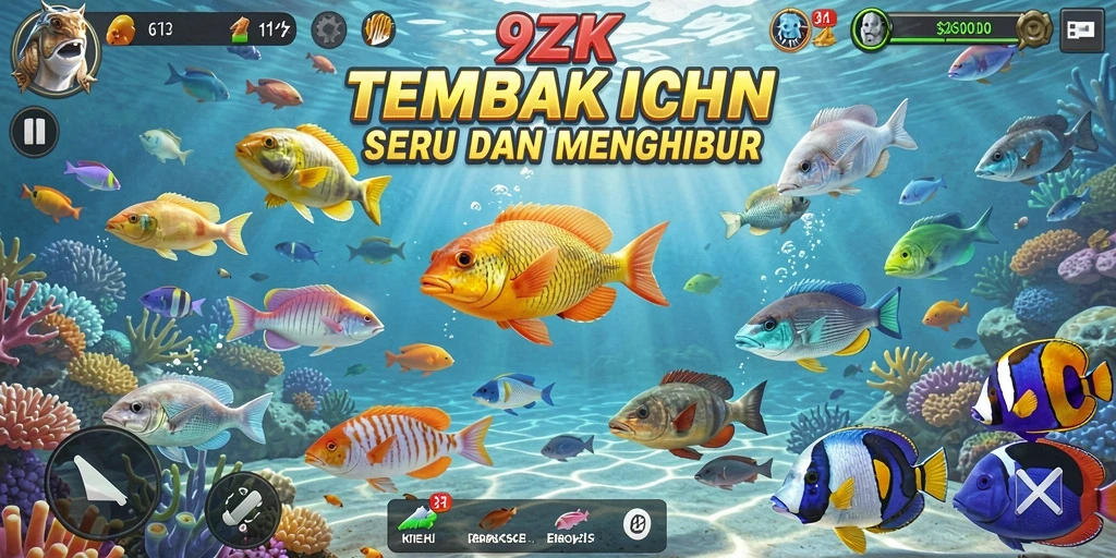 Tampilan gameplay seru dalam 9ZK saat berburu ikan.