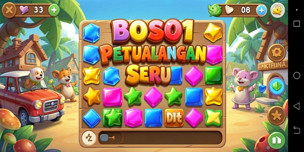 Tangkapan layar BOS01 menunjukkan keseruan permainan Match-3 yang memikat.
