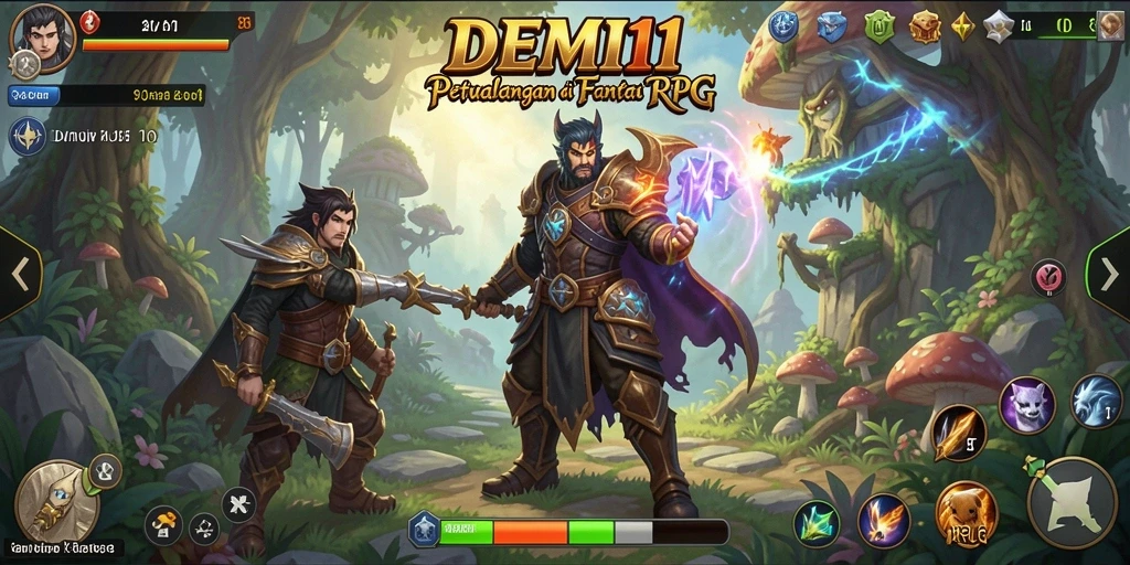 Screenshot utama DEMI11 menampilkan aksi seru dalam pertempuran RPG.