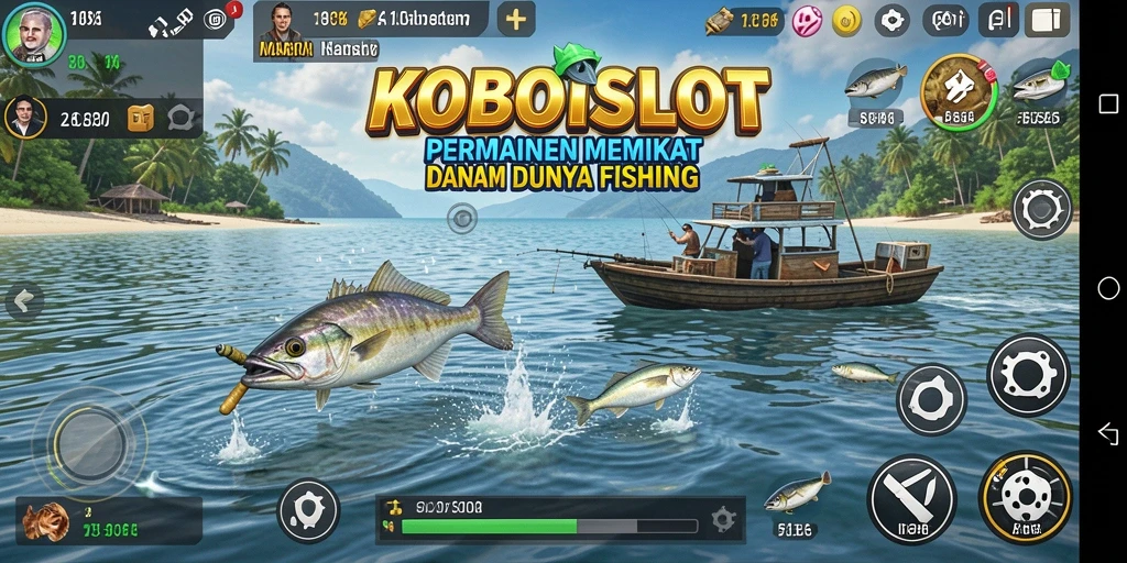 Screenshot gameplay KOBOISLOT dengan aksi memancing yang seru.