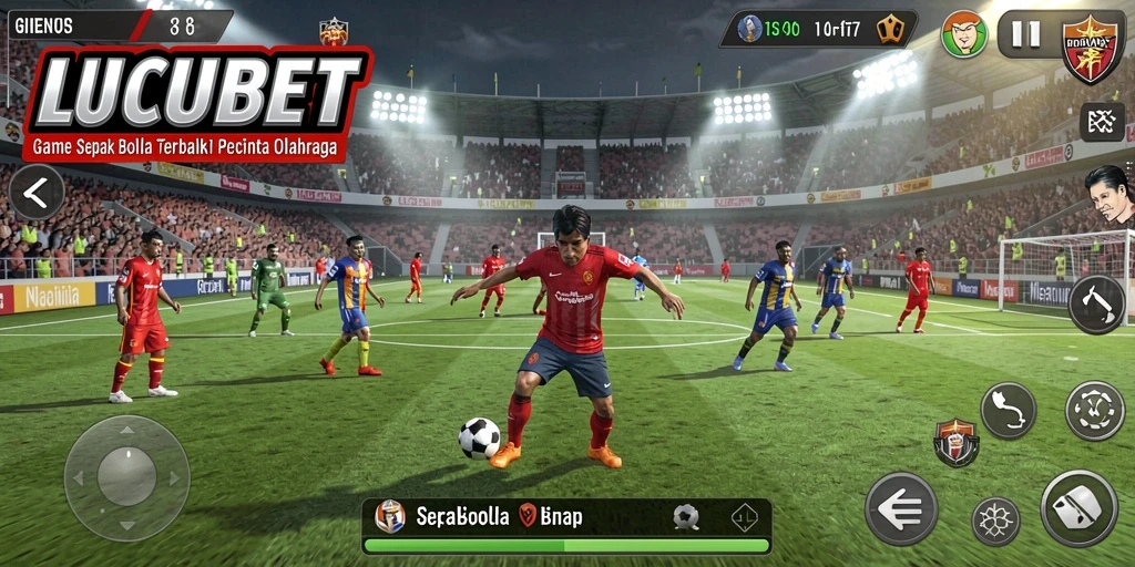 Gameplay LUCUBET menampilkan aksi sepak bola yang seru.