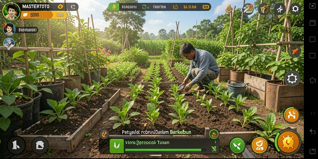 Screenshot gameplay MASTERTOTO dengan petualangan berkebun menyenangkan.