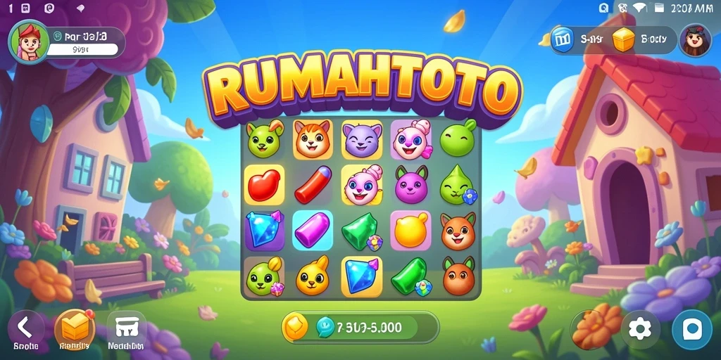Tampilan gameplay seru dalam RUMAHTOTO dengan elemen Match-3 yang menantang.