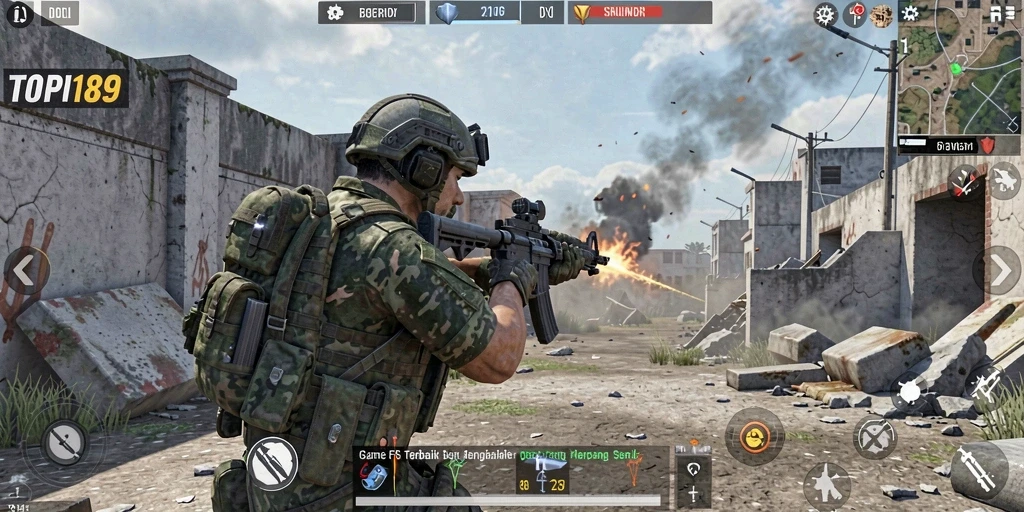 Screenshot gameplay menunjukkan aksi tempur seru di TOPI189.